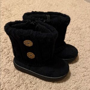 Black Knit Button Boots for Kids